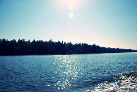 In the midst of nature and the vast river, there are many small islands around.の写真素材