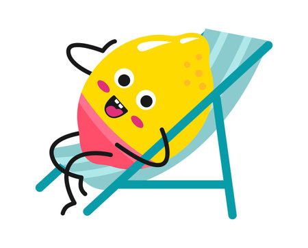 Cartoon lemon relaxing on a sun loungerのイラスト素材