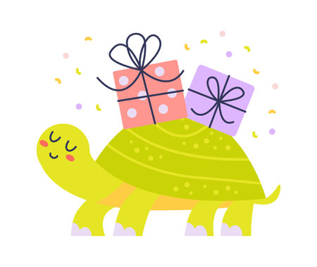 Birthday childish animal turtleのイラスト素材