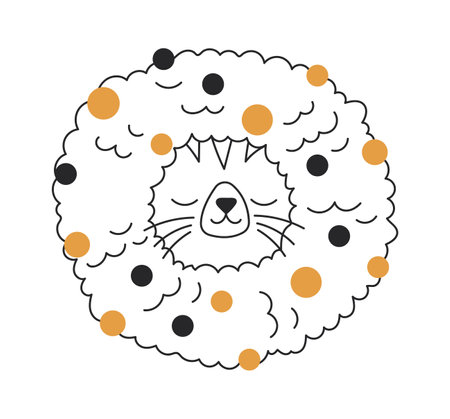 Cat inside Christmas wreath flat icon Winter postcard decor element. Vector illustrationのイラスト素材