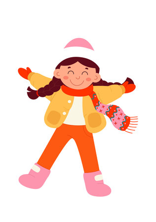 Cute girl lying flat icon Stylish winter clothes. Vector illustrationのイラスト素材