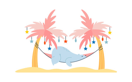 White bear on hammock flat icon Warm countryのイラスト素材