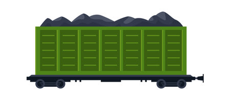 Train with freight wagon flat icon Soil cargo on containerのイラスト素材