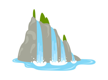 Waterfalls flat icon Tropical landscape Water falling from mountainのイラスト素材
