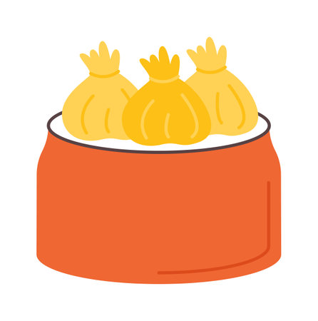 Dumplings on plate flat icon Tasty asian foodのイラスト素材