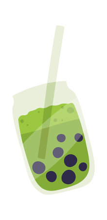 Bubble tea with matcha powder flat iconのイラスト素材
