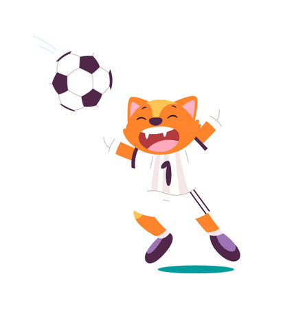 Happy fox with ball play football flat icon Sport gameのイラスト素材