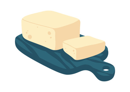 Tofu on cutting board flat icon Vegetarian soy foodのイラスト素材