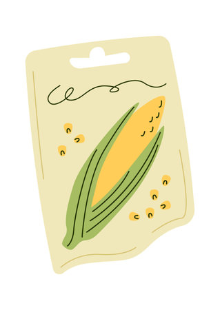 Corn kernel in plastic package flat iconのイラスト素材