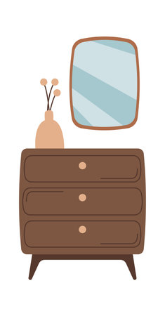 Home interior flat icon Wooden wardrobe with mirrorのイラスト素材