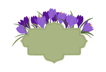 Frame with bright purple crocus flat iconのイラスト素材