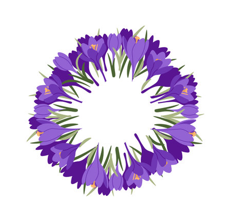 Circle frames with purple crocuses flowers flat iconのイラスト素材