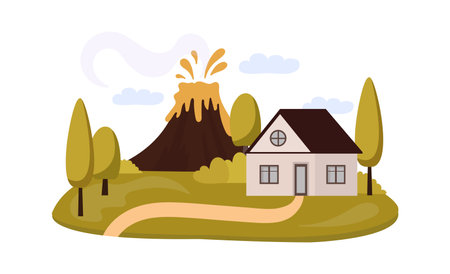 Catastrophic on countryside Volcanic eruption flat icon Natural disasterのイラスト素材