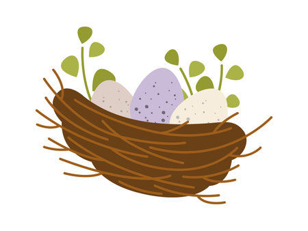 Bird nest of small twigs with eggs inside flat iconのイラスト素材