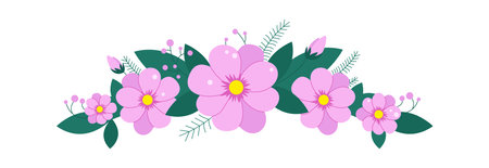 Wildflowers wreath flat icon Pink flowers bouquetのイラスト素材