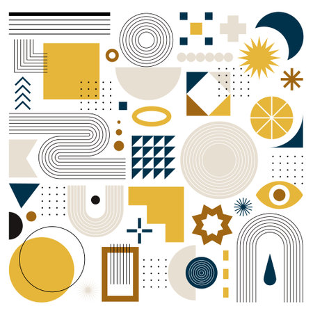 Retro style geometric elements flat icons set .Minimalistic figures and shapes for web banner, brand packagingのイラスト素材