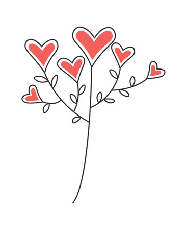 Tree with hearts flowers line art Contemporary designのイラスト素材