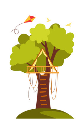 Wooden tree house balcony flat iconのイラスト素材
