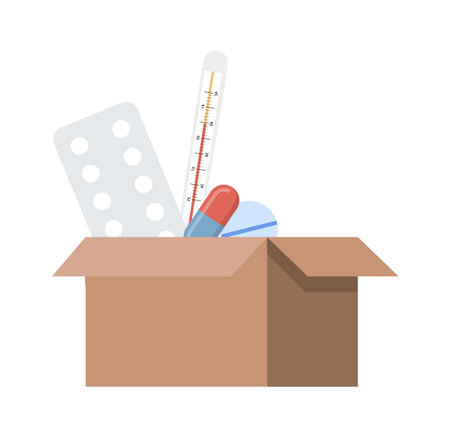 Box with medicines and thermometer flat icon Health care Treatmentのイラスト素材