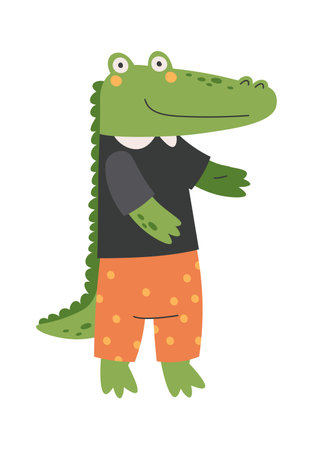 Cute cartoon crocodile in suit flat icon School studentのイラスト素材