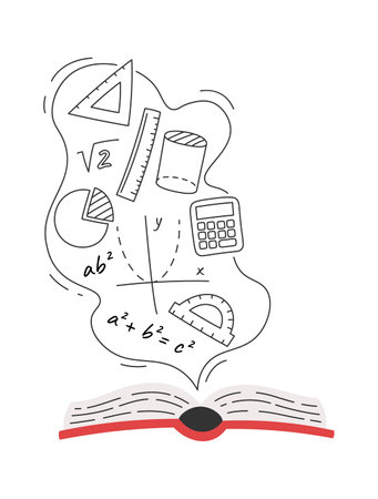Open book with math lesson flying elementsのイラスト素材