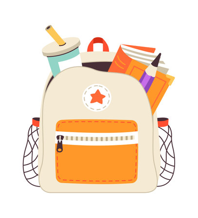 Colorful school bag flat icon Trendy backpack for childrenのイラスト素材
