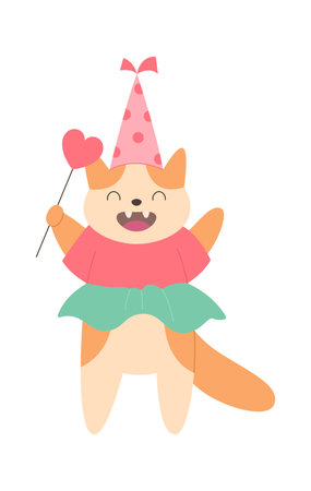Cute cat in dress flat icon Birthday celebrationのイラスト素材