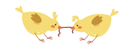 Cute yellow chicks with warm flat iconのイラスト素材