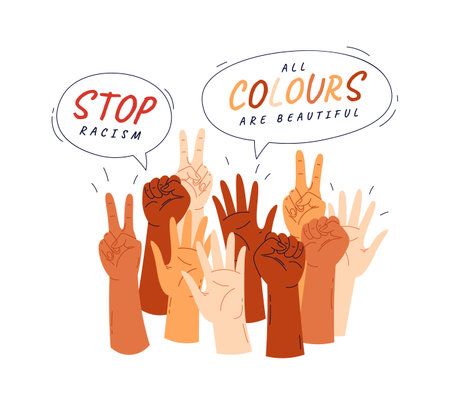 Stop racism flat icon Hands of different racesのイラスト素材