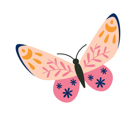 Butterfly with abstract floral pattern flat iconのイラスト素材