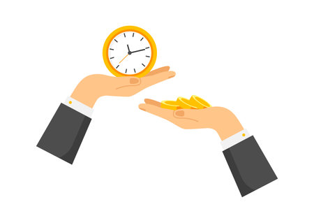 Hand hold coins and watch flat icon Time is moneyのイラスト素材