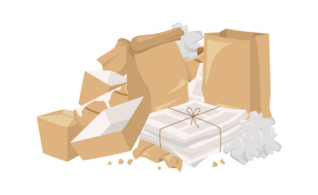 Crumpled paper cardboard garbage flat icon Waste sorting and utilizationのイラスト素材
