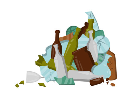 Garbage pile of glass bottles flat icon Sorting and utilizationのイラスト素材