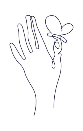 Butterfly on finger in line art Contemporary insect abstract drawingのイラスト素材