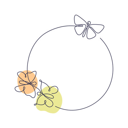 Butterflies in line art Circle frameのイラスト素材