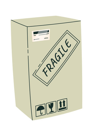 Fragile cartoon cardboard box flat iconのイラスト素材
