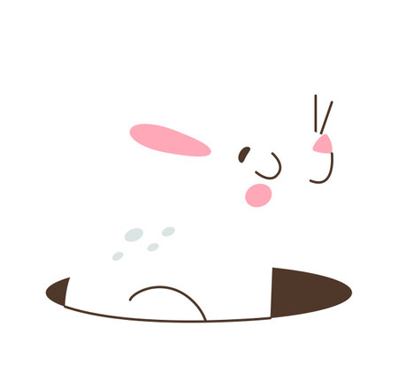 Cute Easter rabbit in hole flat iconのイラスト素材