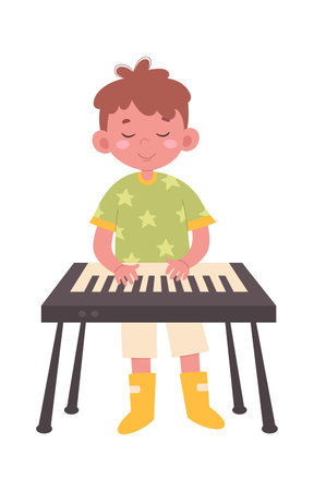Boy play on piano musical instrument flat iconのイラスト素材