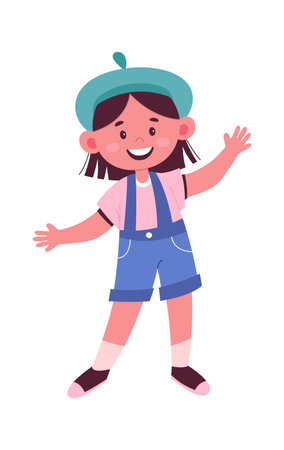 Cute girl in artist beret flat iconのイラスト素材