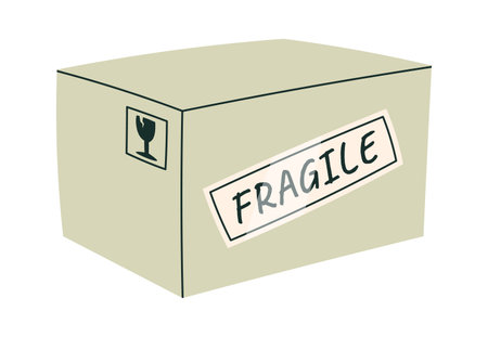 Cardboard box flat icon Fragile stickerのイラスト素材