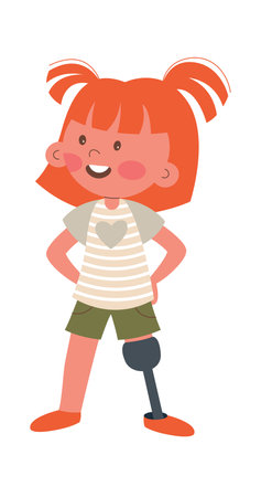 Disability kid flat icon Girl with leg prosthesisのイラスト素材