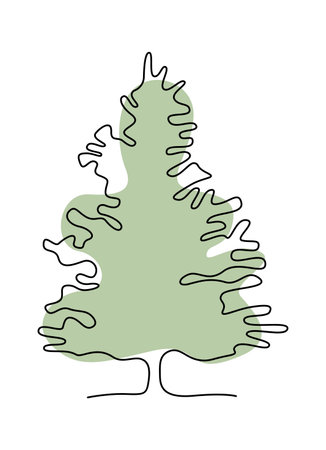 Drawing doodle tree in line art on green blot backgroundのイラスト素材