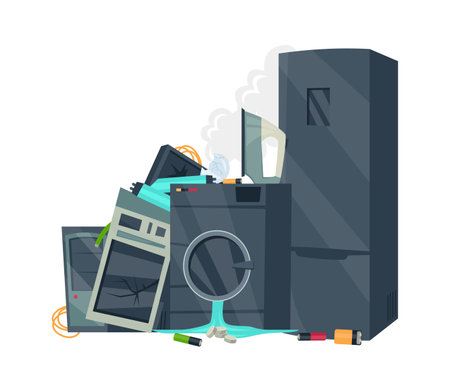 Pile of broken electronic devices illustration Sorted wasteのイラスト素材
