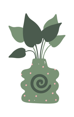 Hand drawn decorative handmade vase with plant flat illustrationのイラスト素材