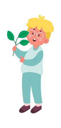Boy gardener with plant flat illustration Gardeningのイラスト素材