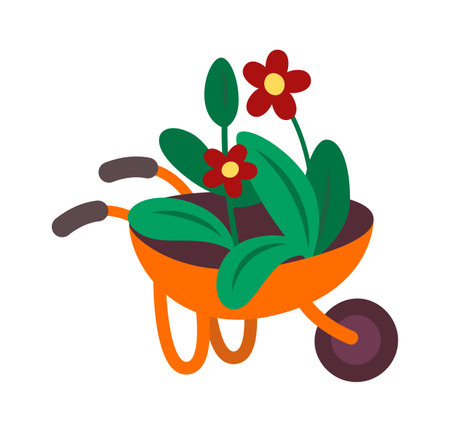Flowers in wheelbarrow flat illustration Gardeningのイラスト素材