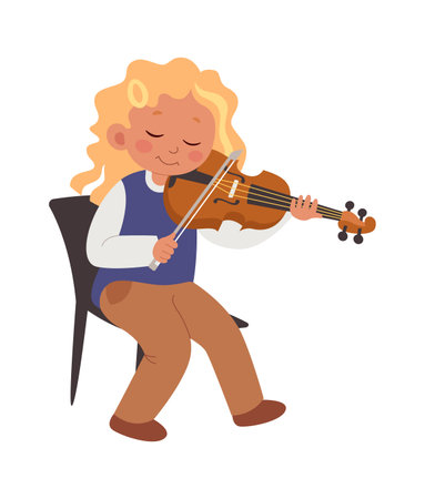 Girl play on violin flat illustration Classic musical instrumentのイラスト素材