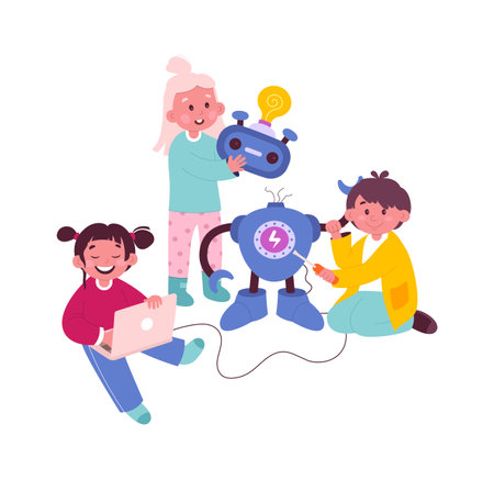 Kids creating robot Hobby and entertainmentのイラスト素材