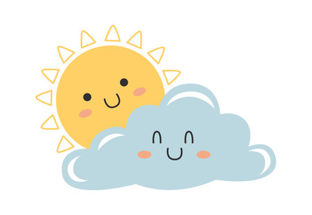 Sun behind clouds Partly cloudy weather charactersのイラスト素材