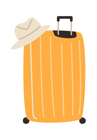 Rolling travel suitcase with hatのイラスト素材